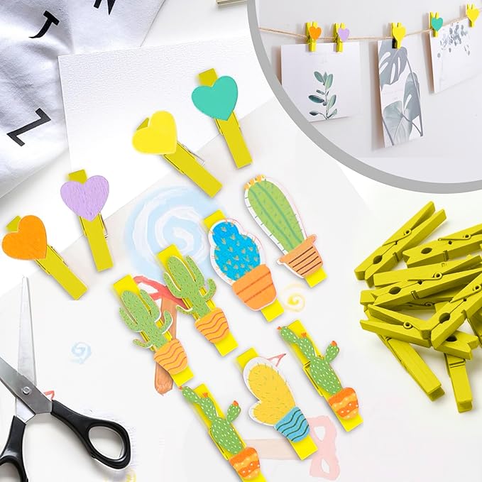 50PCS Colored Wooden Clothespins, 2.9inch Yellow Clothes Pins - Image 5