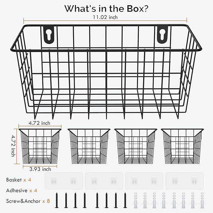 MaraFansie Hanging Kitchen Baskets Wire Storage Basket Adhesive and Screws - Image 7