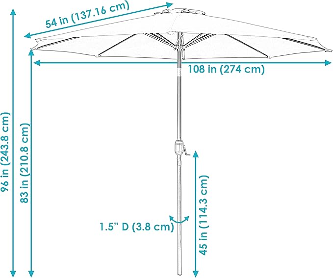 Sunnydaze Outdoor Patio Umbrella - Polyester Table Market Umbrella with Push-Button Tilt and Crank - 8 Sturdy Ribs - Gold - 9ft - Image 5