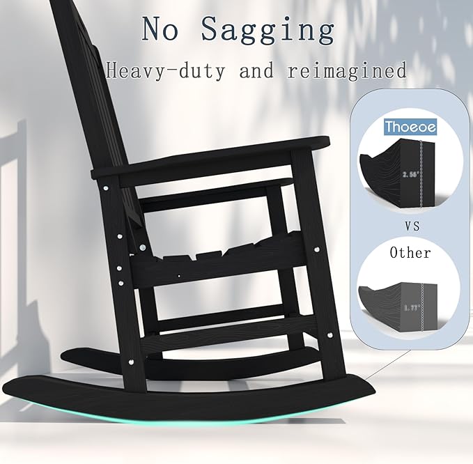 Oversized Rocking Chair Set of 4, Outdoor Rocking Chair for Adults, All Weather Resistant Porch Rocker for Lawn Garden, Black - Image 8