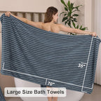 8 Pcs Grayish Blue Cabana Stripe Large Bath Towel Oversized Bath Sheet-2 - Image 4
