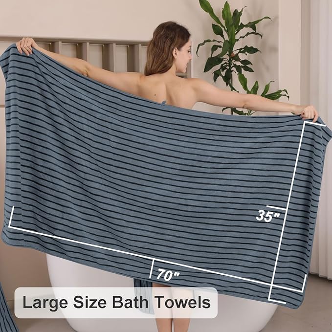 8 Pcs Grayish Blue Cabana Stripe Large Bath Towel Oversized Bath Sheet-2 - Image 4