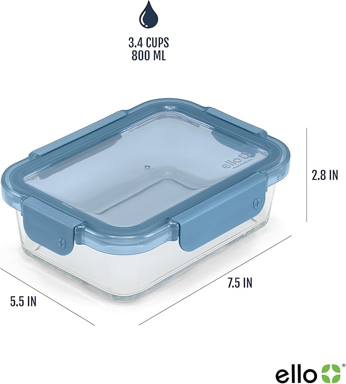 Ello Color Lock 3.4 Cup 10PC, 5 Pack Glass Meal Prep Sets Leak-Proof Glass Food - Image 4