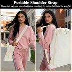 Canvas Laundry Bag with shoulder Strap 24"W x 29"H, Large Drawstring Dirty - Image 5