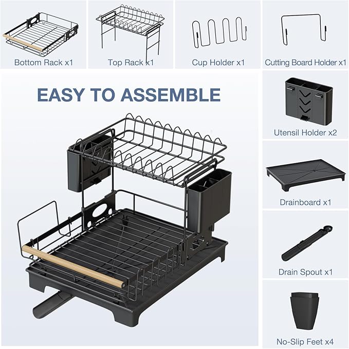 2 Tier Dish Drying Rack, Large-Capacity Dish Rack - Image 4