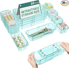 20 Pcs Clear Drawer Organizer, Adjustable Drawer Storage Box, 3-Size Desk by Hiitytin