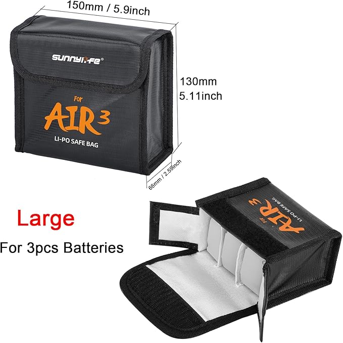 Lipo Battery Safe Bag for DJI Air 3s/Air 3, Explosion-Proof Nylon lithium - Image 5