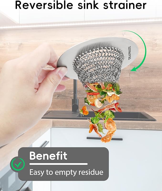 TRAPMATE 2 Pcs Kitchen Sink Drain Strainer, Stainless Steel Sink Strainer Basket - Image 2