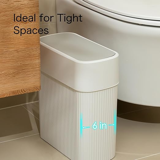 Bathroom Trash Can with Press Top Lid, 3.2 Gallon Slim Garbage Can - Image 3