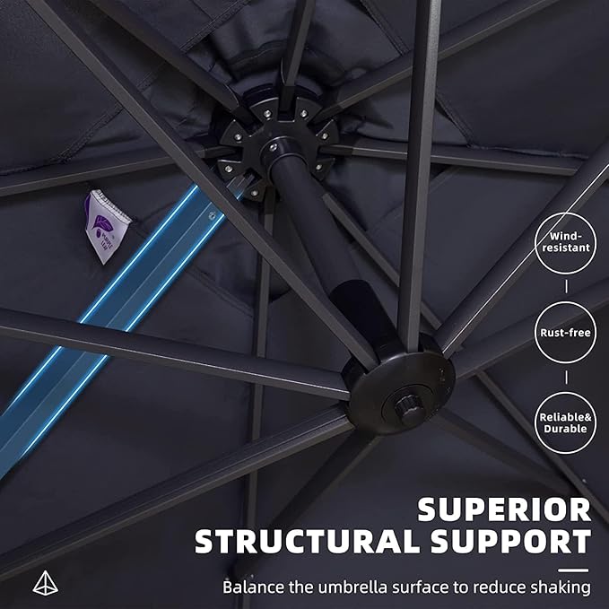 PURPLE LEAF 9' X 11.5' Patio Umbrella with Base Rectangle Cantilever Umbrella Outdoor Offset Umbrella with 360-degree Rotation for Garden Deck Pool Patio Light Grey - Image 6
