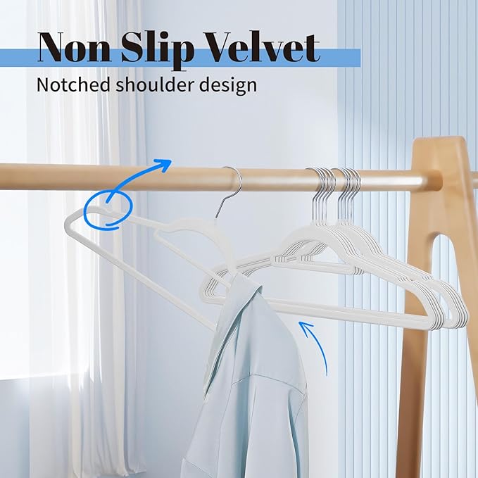 Smartor White Velvet Hangers 60 Pack, Space Saving Clothes Hangers - Image 2