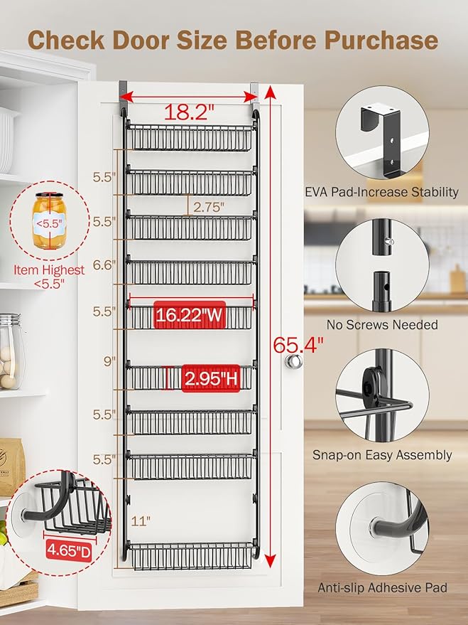 Delamu Over The Door Pantry Organizer, 9-Tier Pantry Door Organizers and Storage - Image 2