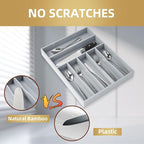 Silverware Organizer 13 Inch Gray Bamboo Kitchen Drawer Organizer 7 Slots - Image 3