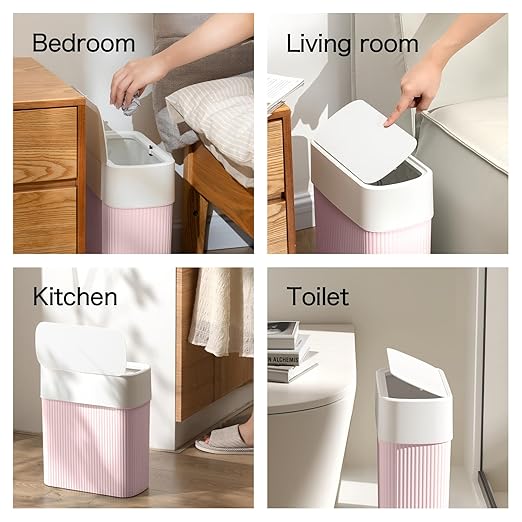 Bathroom Trash Can with Lid, 12L Small Plastic Garbage Can - Image 8