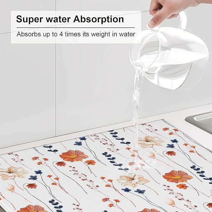 Watercolor Orange Floral Dish Drying Mat - Image 6