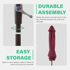 JEAREY 7.5FT Patio Umbrella Market Table Umbrella with 6 Sturdy Ribs, Push Button Tilt/Crank Outdoor Umbrella for Garden, Deck, Backyard, Pool and Beach,Burgundy - Image 8