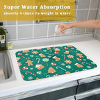 Gingerbread Dish Drying Mat for Kitchen Counter Holiday Green Super Absorbent - Image 7