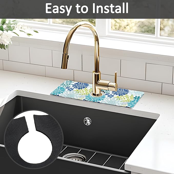 15" X 5.5" Kitchen Sink Splash Guard Faucet Mat Floral Super Absorbent Fast - Image 5