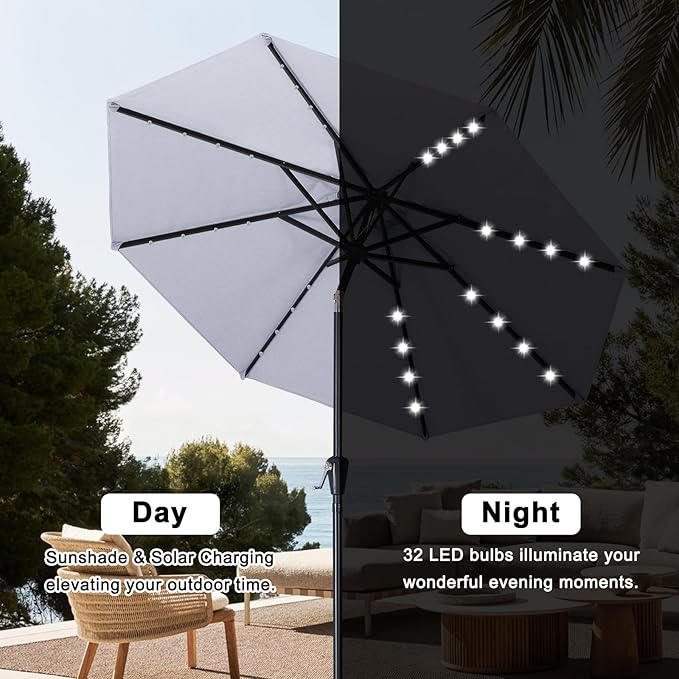 ABCCANOPY 10FT Durable Solar Led Patio Umbrellas with 32LED Lights (Gray) - Image 4