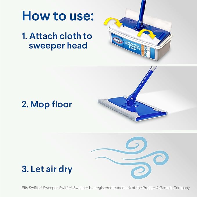 Clorox Disinfecting Wet Mop Pad, Disposable Mop Heads, Rain Clean, 2 Packs - Image 4