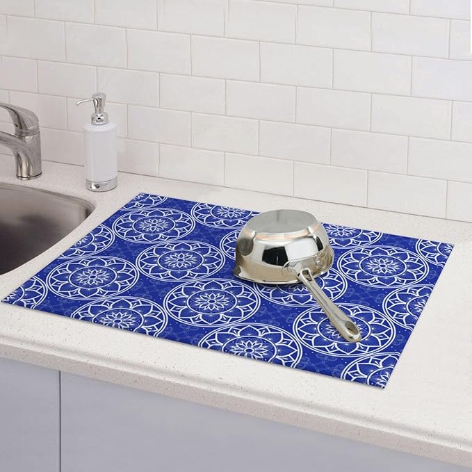 Chinoiserie Blue White Porcelain Dish Drying Mats - Image 3