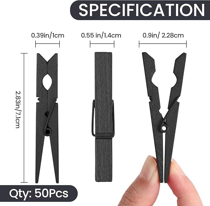 50PCS Colored Wooden Clothespins Black, 2.9inch Clothes Pins - Image 7