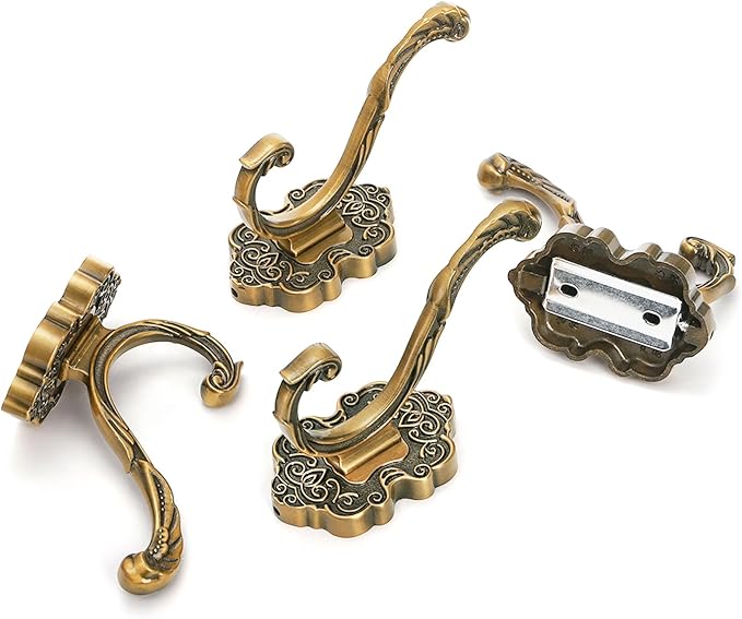 Peohud 4 Pack Vintage Coat Hooks, Antique Brass Wall Hook - Image 5