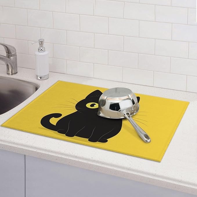 Cat Dish Drying Mat for Kitchen Counter Decor 18x24 Inch Floral Absorbent - Image 7