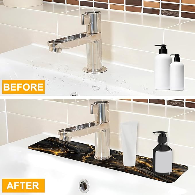 2 Pack Marble Texture Sink Splash Guard Faucet Mat Liquid Gold Marble Texture - Image 6