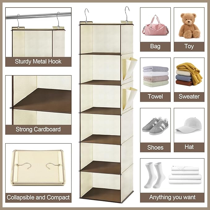 Leinuosen 6 Tier Shelf Hanging Closet Organizer Hanging Shelves - Image 4