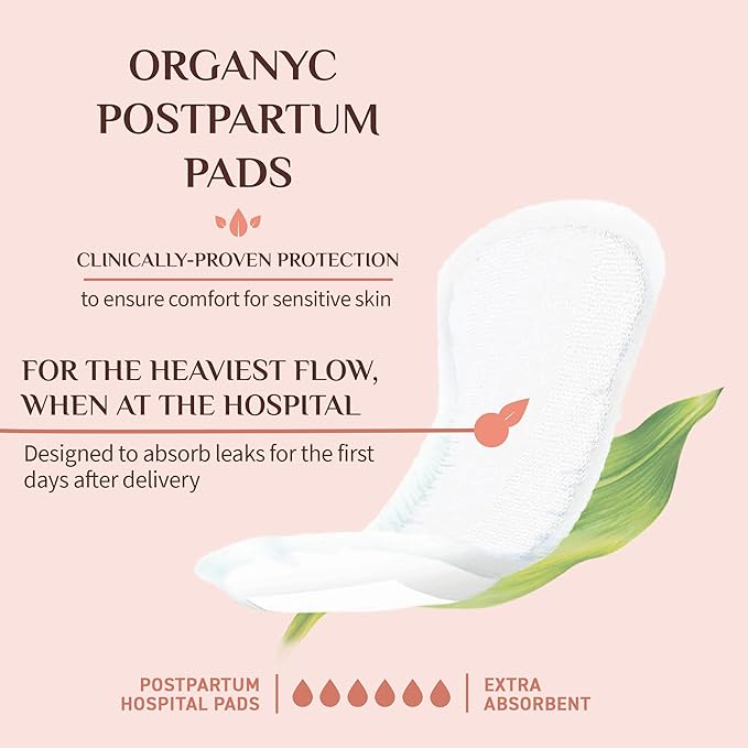 Organyc Hospital Postpartum Pads, 100% Certified Organic Cotton Inside and Out - Image 2