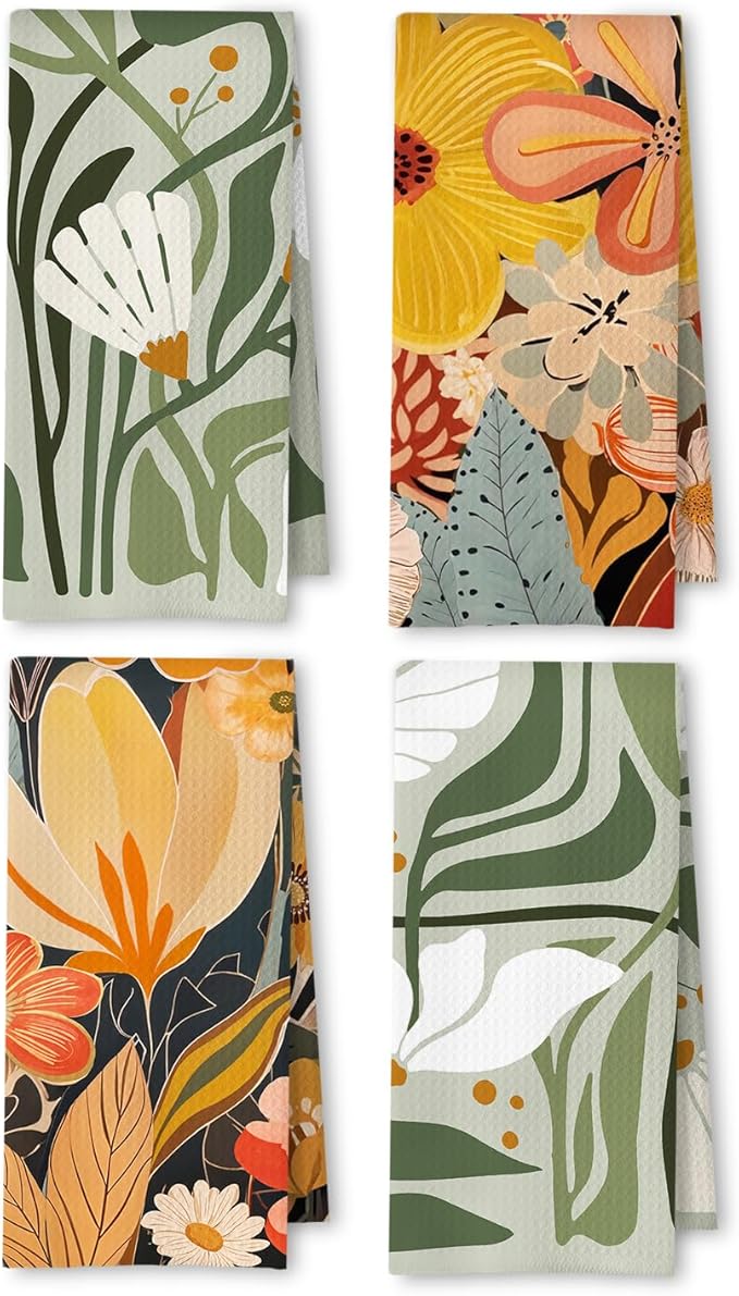 Abstract Boho Floral Kitchen Towels, Colorful Modern Abstract Flower Dish Tea by Unknown