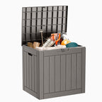 ROJIK Outdoor Storage Housing Deck Box - Waterproof Patio Furniture, Garden Tools, Cushions, Pool Accessories Storage Bench with Lockable Lid and Side Handles (Grey) by ROJIK