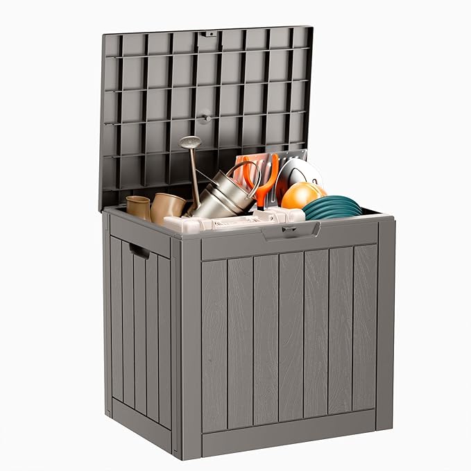 ROJIK Outdoor Storage Housing Deck Box - Waterproof Patio Furniture, Garden Tools, Cushions, Pool Accessories Storage Bench with Lockable Lid and Side Handles (Grey) by ROJIK