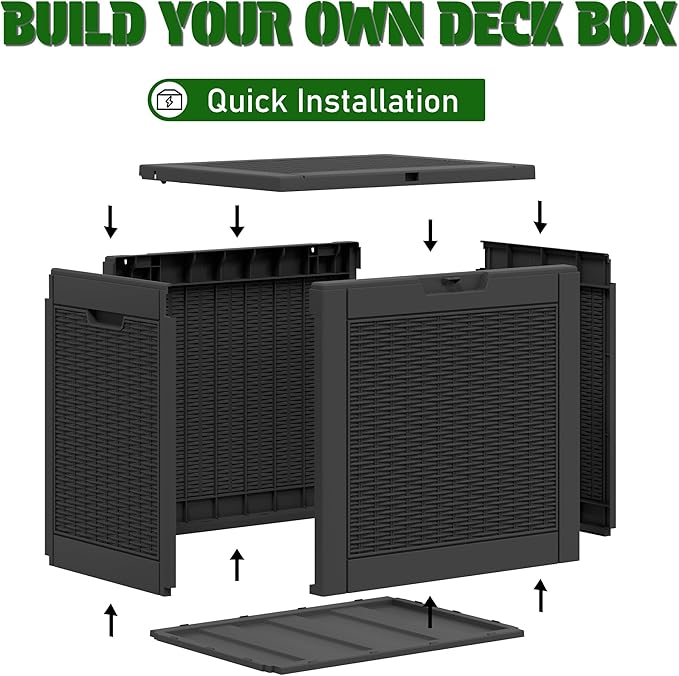 Outdoor Storage Box, Resin Deck Boxes Indoor and outdoor, Waterproof Storage Box Lockable Lid (Black,32 Gallon) - Image 4