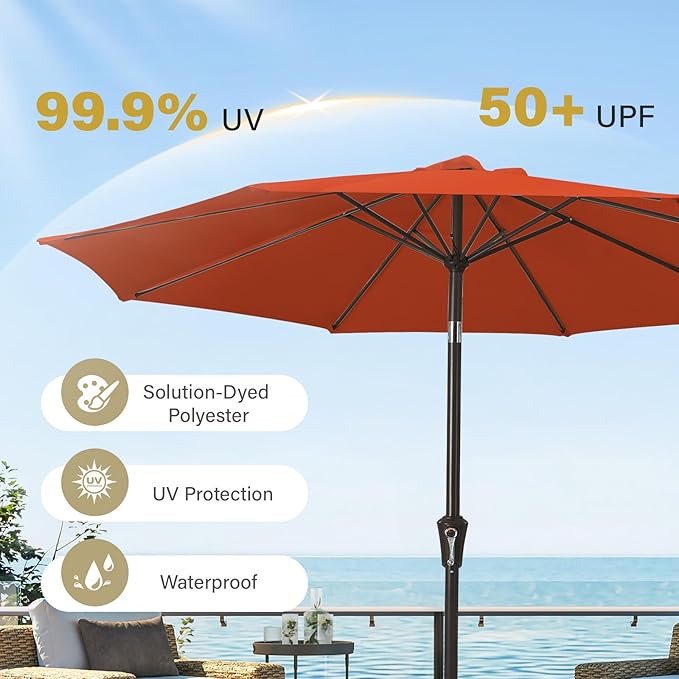 MEWAY 9ft Patio Umbrella Outdoor Table Umbrellas with Push Button Tilt and Crank, Market Umbrella 8 Sturdy Ribs for Deck, Garden, Pool and Backyard, Orange - Image 5