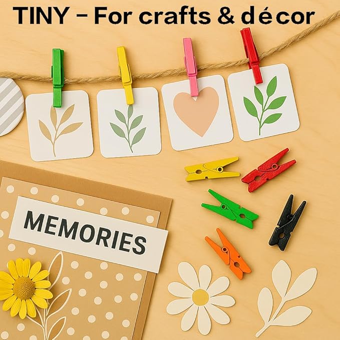 LWR CRAFTS Wooden Mini Clothespins 15 Colors 100 Per Pack 1" 2.5cm - Image 7