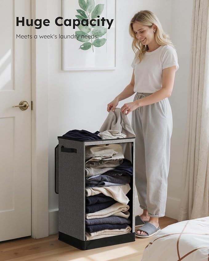 SOLEDI Laundry Hamper with Lid 90L Large & Tall Collapsible Laundry Basket - Image 4