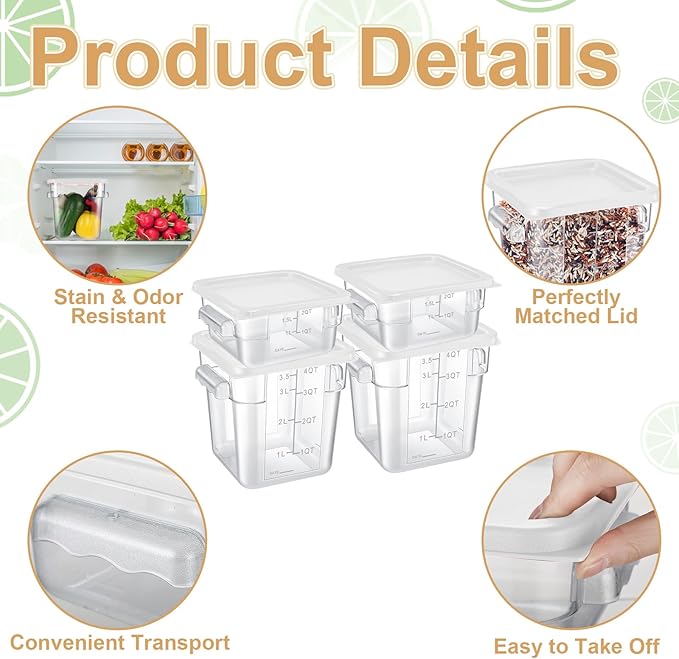 Barydat 4 Pcs Square Food Storage Containers - Image 3