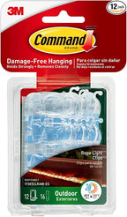 Command Outdoor Rope Light Clips, 12 Hooks and 16 Command Strips, Damage Free by Command