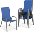 MAMIZO Patio Dining Chairs, Stackable All Weather Teslin Chair, Heavy Duty Outdoor Breathable Chairs Set, w/Armrests, Upgraded Chair FeetW/Strenthened Iron Spacers, 330 LBS (8, Navy Blue) by MAMIZO