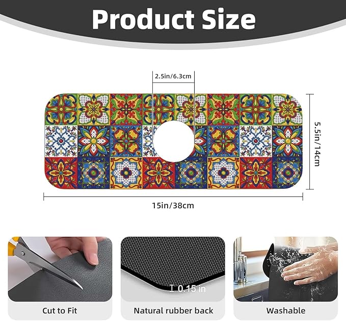 Talavera Mexican Tiles Mexico Kitchen Sink Splash Guard Faucet Mat Super - Image 2