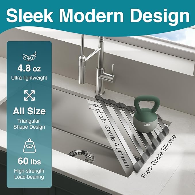 Corner Sink Drying Rack, Heat Resistant Roll Up Mat - Image 3