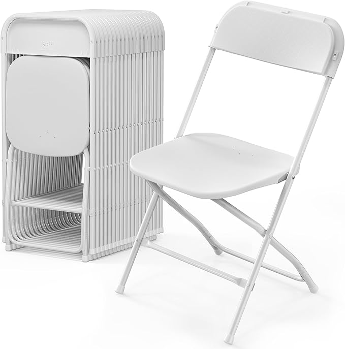 VINGLI 20 Pack White Plastic Folding Chair, Indoor Outdoor Portable Stackable Commercial Seat with Steel Frame 350lb. Capacity for Events Office Wedding Party Picnic Kitchen Dining by VINGLI