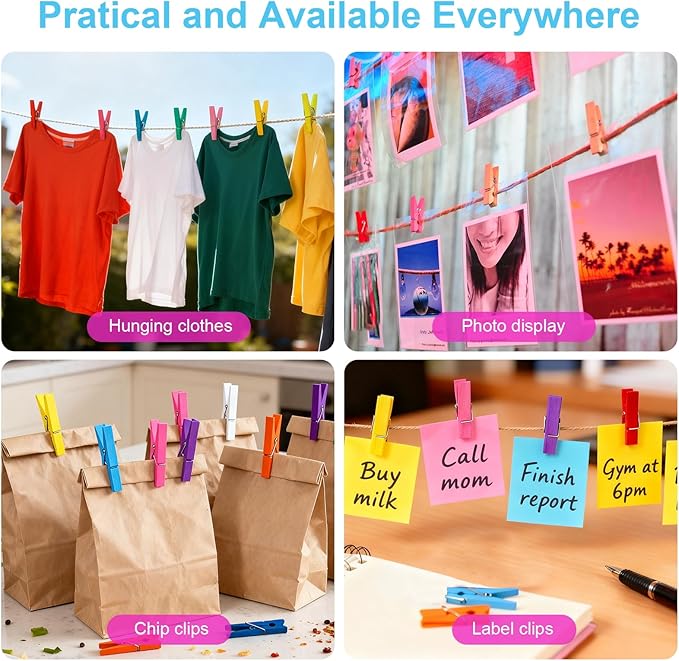 128 Pcs Colored Clothespins 10 Color, Colored Clothes Pins Wooden, Clothes Pins - Image 5