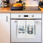 Blue Floral Hand Towels for Bathroom Set of 2, Flower Botanical Dish Tea - Image 2