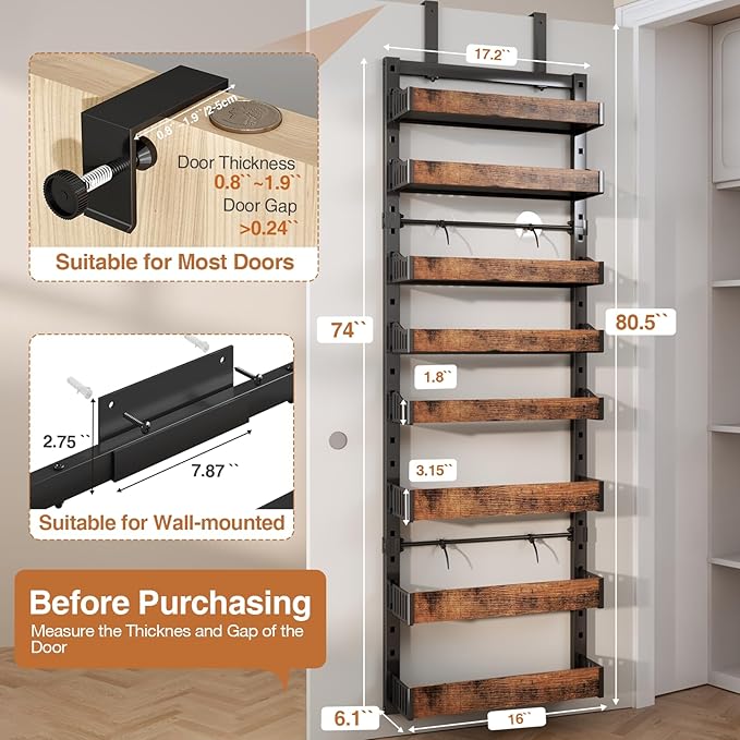 8-Tier Over The Door Pantry Organizer, Heavy-Duty Metal Wall Mount or Hanging - Image 2