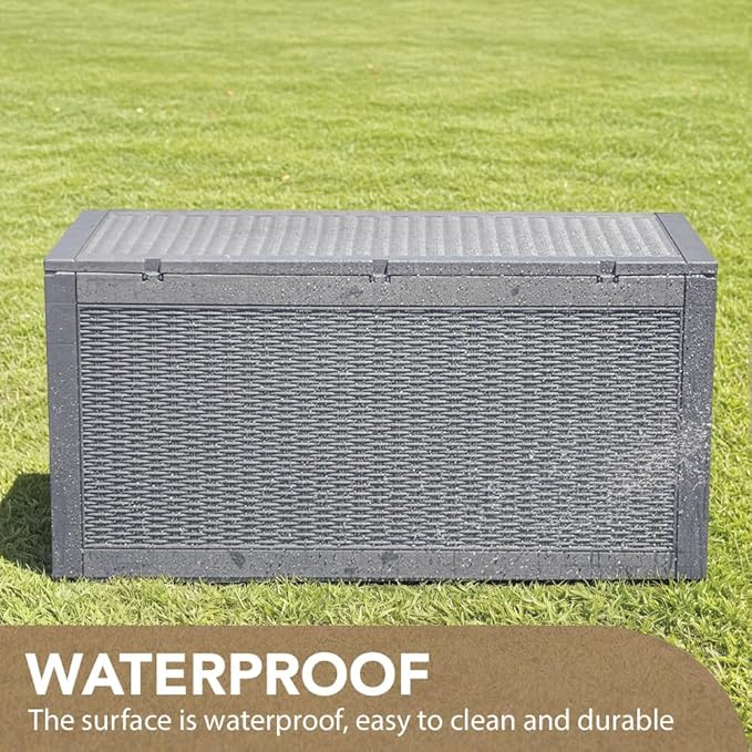 Devoko 95 Gallon Deck Box Large Resin Outdoor Storage Box, Waterproof and UV Resistant Lockable for Outdoor and Patio, Large Storage Cabinet for Patio Furniture, Garden Tools and Pool Supplies, Grey - Image 4