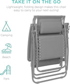 Best Choice Products Folding Zero Gravity Outdoor Recliner Patio Lounge Chair w/Adjustable Canopy Shade, Headrest, Side Accessory Tray, Textilene Mesh - Dove Gray - Image 7