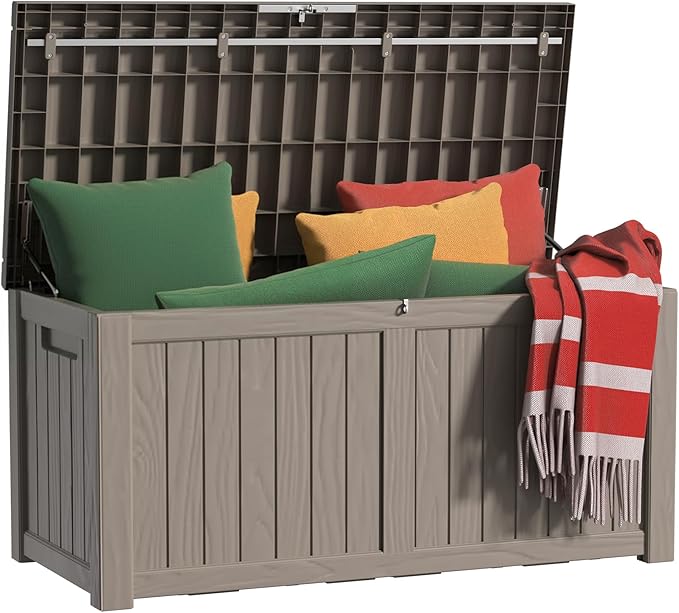 EasyUp 150 Gallon Outdoor Storage Box, Resin Waterproof UV-Resistant Deck Box with Hydraulic Lid Support, Reinforced Stability for Patio, Garden, and Poolside, Gray by EASYUP